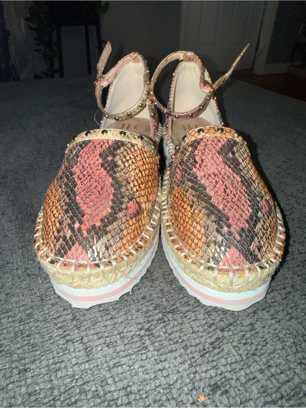 JLO Jennifer Lopez Snakeskin Espadrille Platform Flats Size 7.5